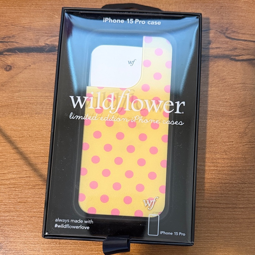 Wildflowers iPhone 15 Pro Case - Vibrant Yellow with Pink Dots